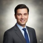 Портрет русского бизнесмена, уверенный взгляд, дружелюбная улыбка, студийное освещение, Новосибирск.